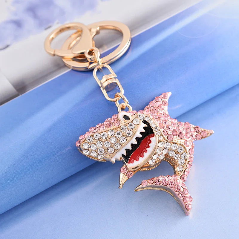 Fashion Rhinestone Crystal Metal Keychain Lovely Cartoon Marine Style Tortoise Fish Dolphin Keyring HandBag Car Pendant Gift
