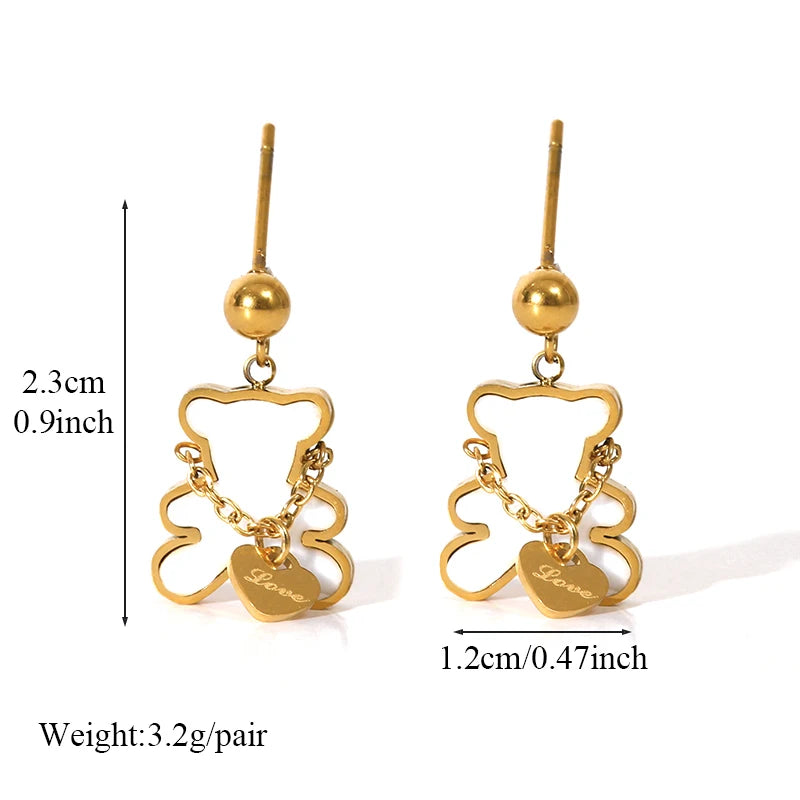 EILIECK 316L Stainless Steel Flower Butterfly Bear Drop Earrings For Women Fashion Ear Dangle Eardrop Jewelry Party Gift Bijoux