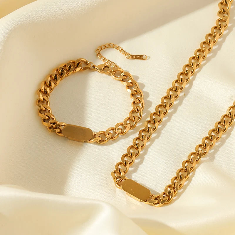 EILIECK 316L Stainless Steel Metal Hollow Heart Necklace Bracelets Set For Women Trendy Waterproof Gold Color Chain Jewelry Gift