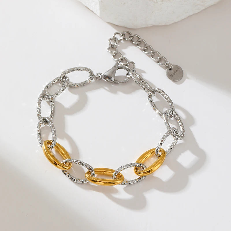 EILIECK 316L Stainless Steel Link Chain Bracelet Bangles For Women Trendy 18K Gold Plated Wrist Chain Waterproof Jewelry Gift