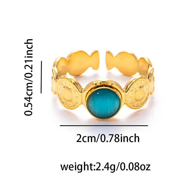 ANENJERY 316L Stainless Steel Colorful Stone Round Card Sun Open Ring for Women Men Niche Special Jewelry Gifts Wholesale
