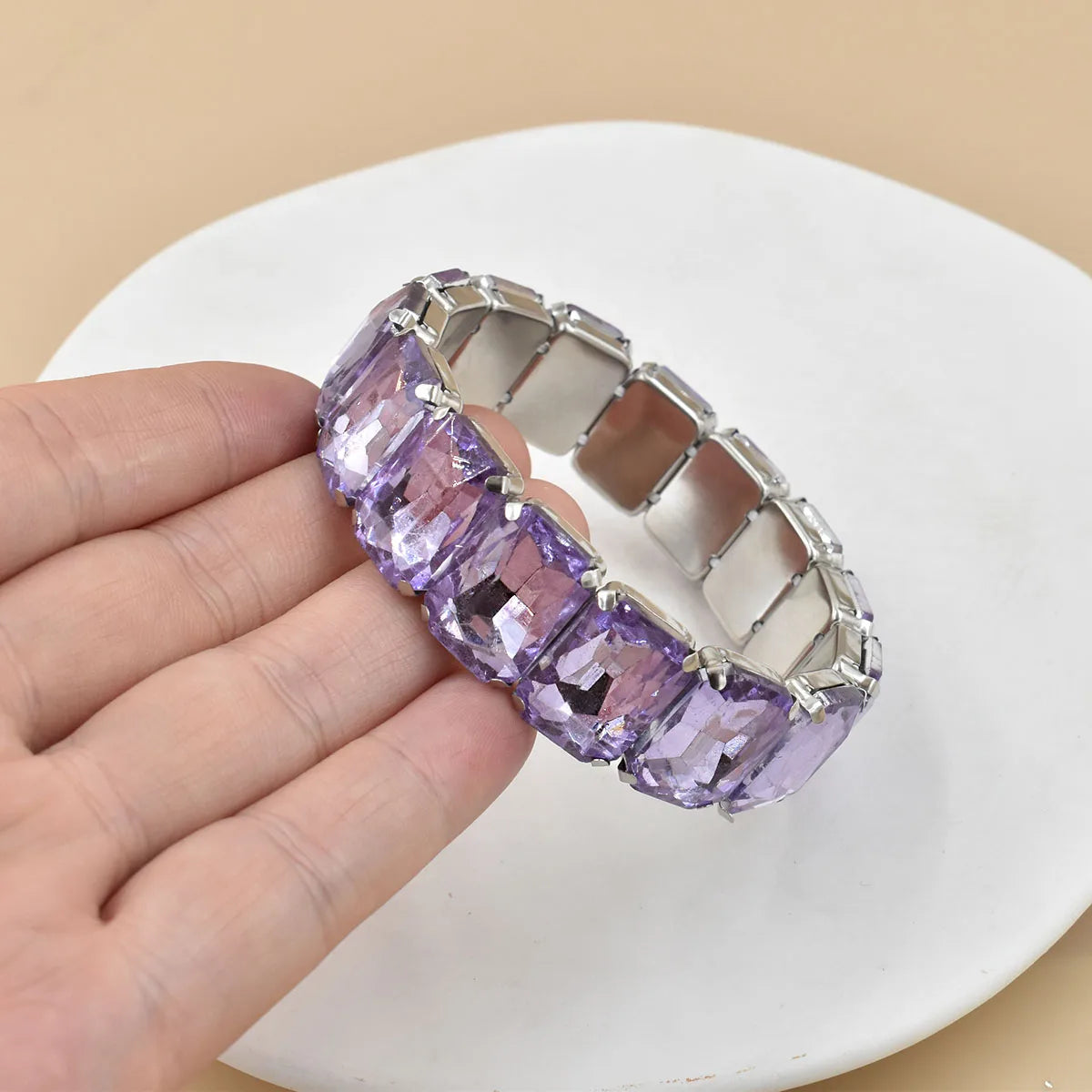 2026 New fashion Jewelry crystal Women charm bracelet colorful Geometric square elastic thread white Elliptical glass bracelet