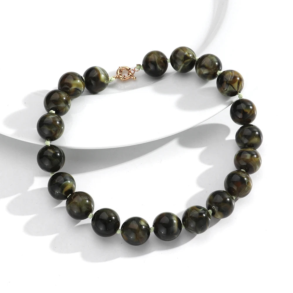 Trendy Multicolor Big Round Beads Choker Necklace for Women Acrylic Geometric Beaded Handmade Knot Necklaces Jewelry Gifts
