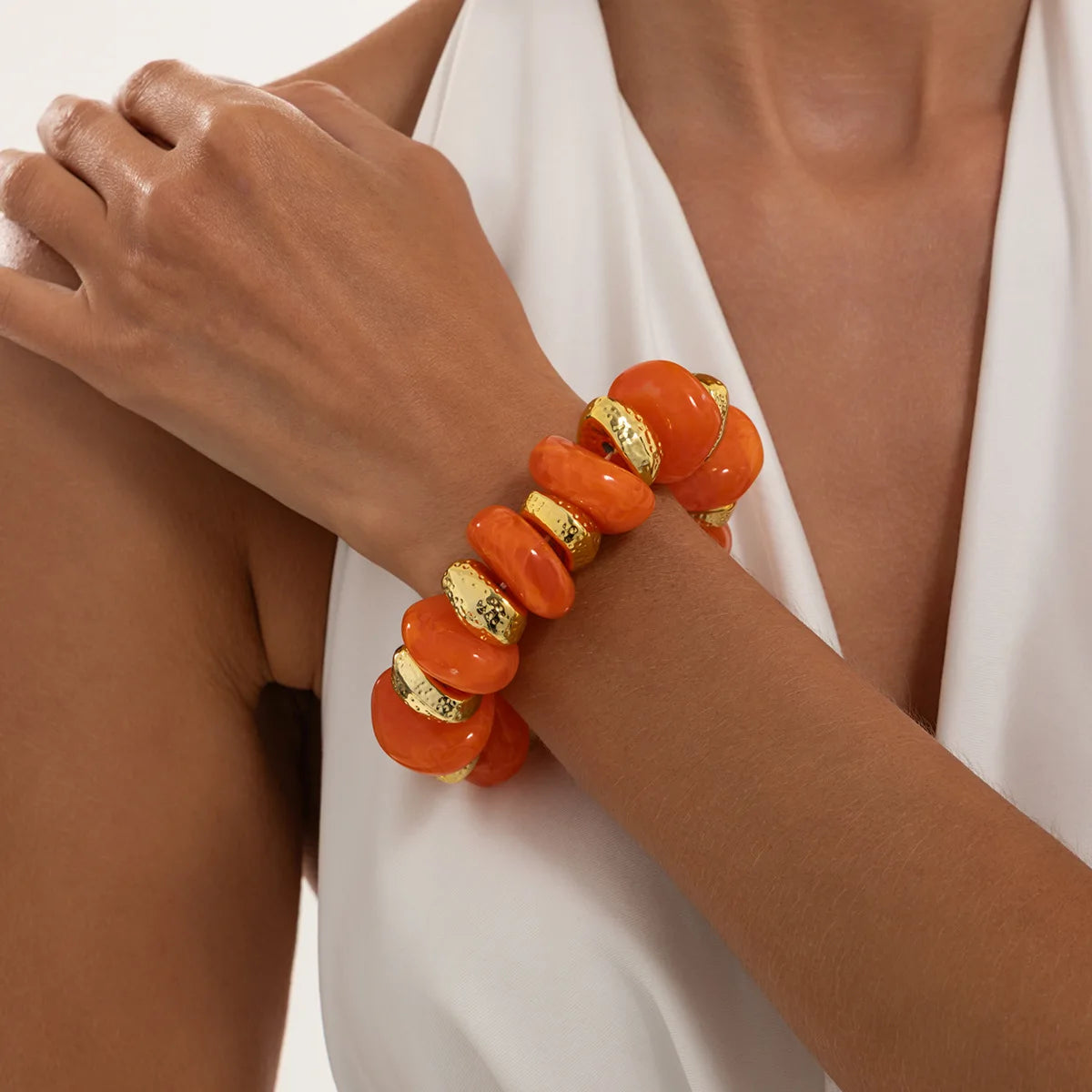 KMVEXO Bohemian Colorful Acrylic Beads Bracelet for Women New Trendy Resin Flat Round Elastic Bangles Statement Jewelry Gift
