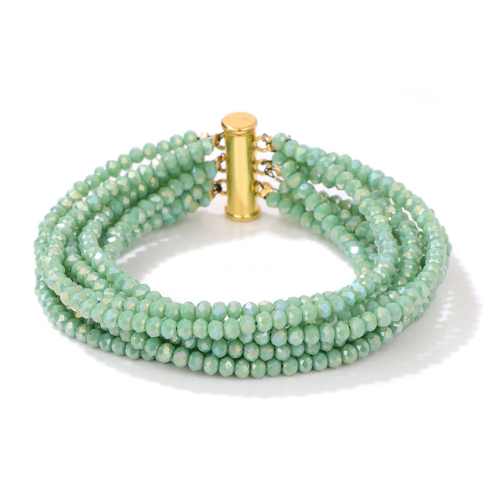 Multi layered Faceted Glass Crystal Beads Bracelets For Women Men Miyuki Crystal Magnetic Buckle Bracelet Bohemia Jewelry