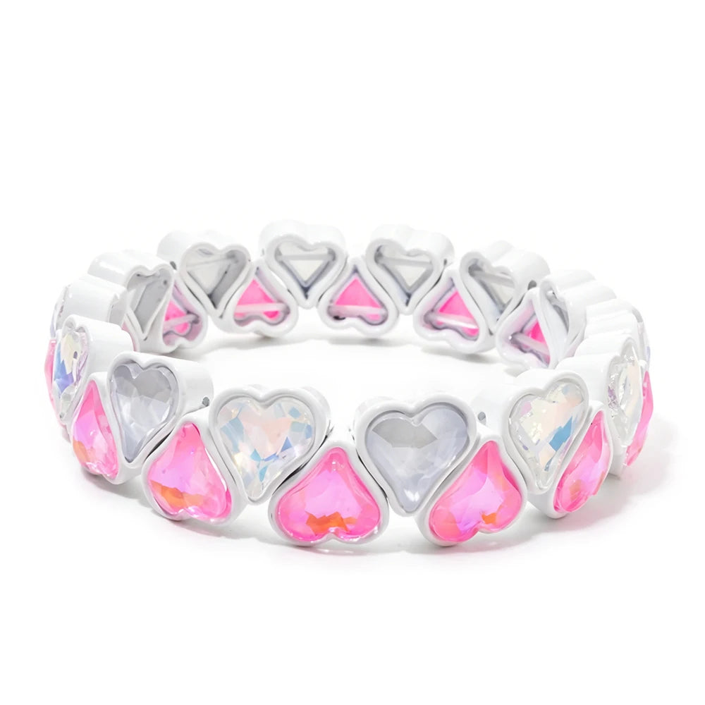 BEUTIFOR Zirconia Double Love Beads Elastic Bangles For Women and Girl Y2K Bohemian Layered Wrap Bracelets Accessory