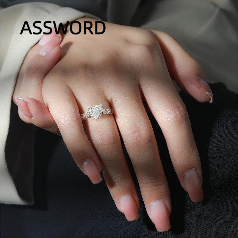 925 Sterling Silver Heart Cut Birthstone Ring for Women Multi Heart Pave CZ Band Solitaire Wedding Band Romantic Jewelry Gift