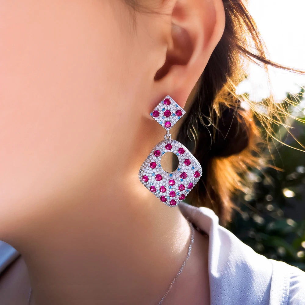 ThreeGraces New Fashion Shiny Cubic Zirconia Long Big Geometric Dangle Earrings for Women Luxury Bridal Party Jewelry E1948