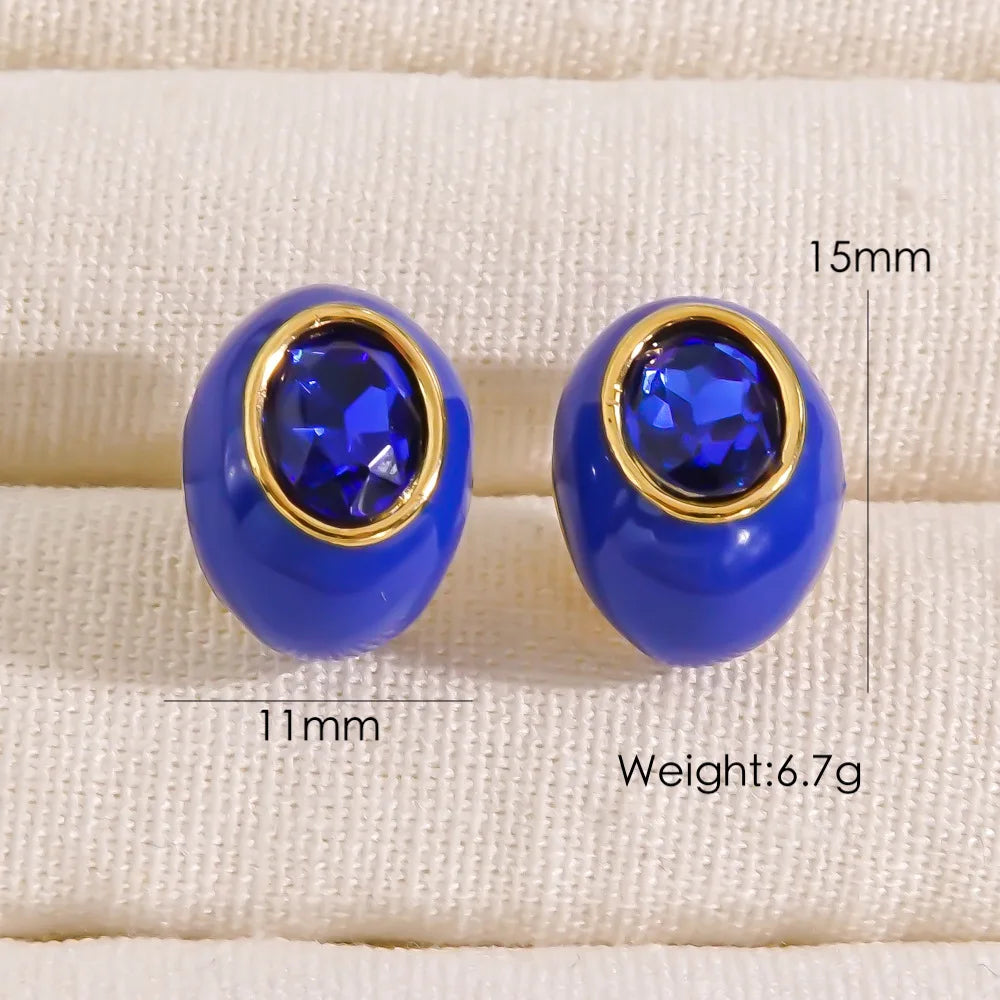 CARLIDANA High Quality Gold Plated Waterdrop Enamel Stud Earrings Jewelry Bridal Wedding Zircon Stone Earrings For Women