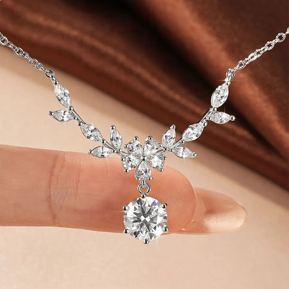 OXTAO Light Luxury Floral-Style Moissanite Necklace 2CT VVS1 14K Gold Filled for Women Pendant Necklace Romantic Wedding Jewelry