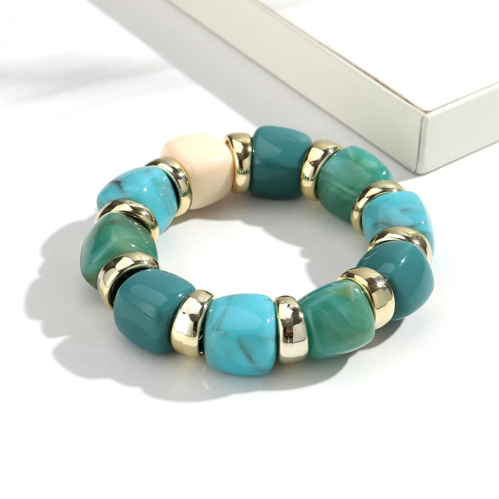 Trendy Acrylic Colorful Square Beads Elastic Bracelets Elegant Resin Geometric Stackable Bangles Bracelet Women's Jewelry Gifts