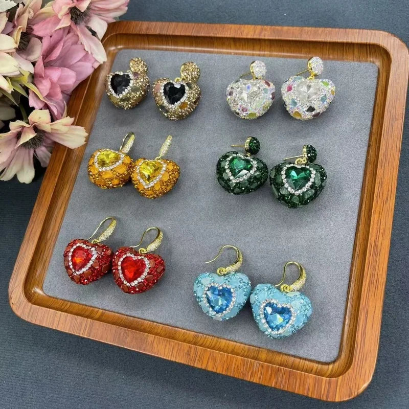 New crystal heart-shaped earrings for women dazzling AAA zircon jewelry