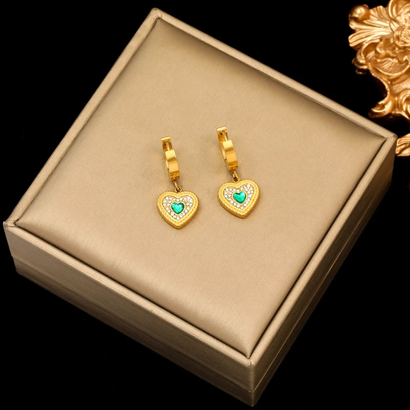 EILIECK 316L Stainless Steel Butterfly Heart Drop Earrings For Women Fashion New Ear Stud Gold-Plated Waterproof Jewelry Gift