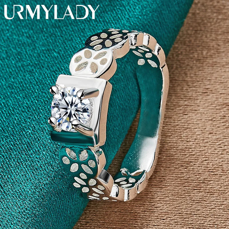 URMYLADY 925 Sterling Silver Square Zircon Hollow 6-10# Ring For Women Wedding Engagement Fashion Charm Jewelry