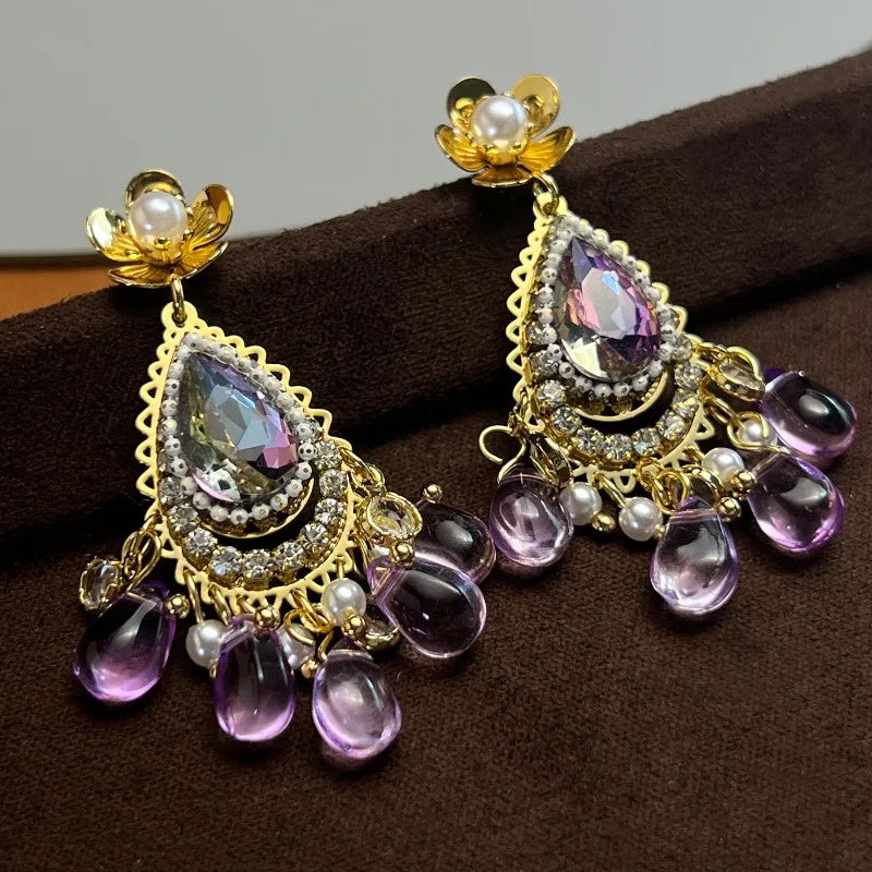 NISHIZAWA Tassels Crystal Earrings for Women Vintage Chinese Style Fashion Jewelry Elegant Exquisite Banquets Pendientes Mujer