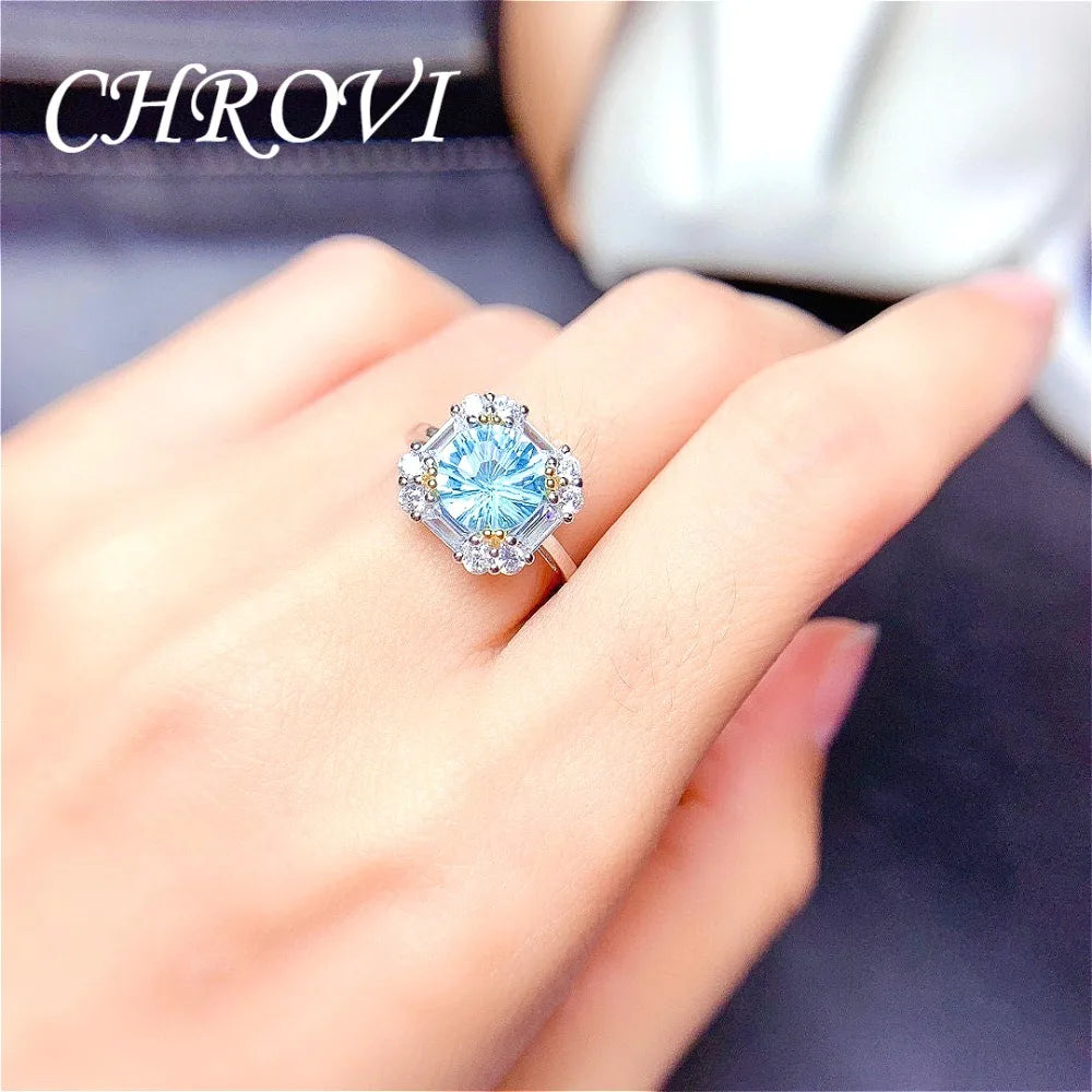Light luxury 925 sterling silver popular diamond ring blue topaz ring pendant earring set， jewelry for women