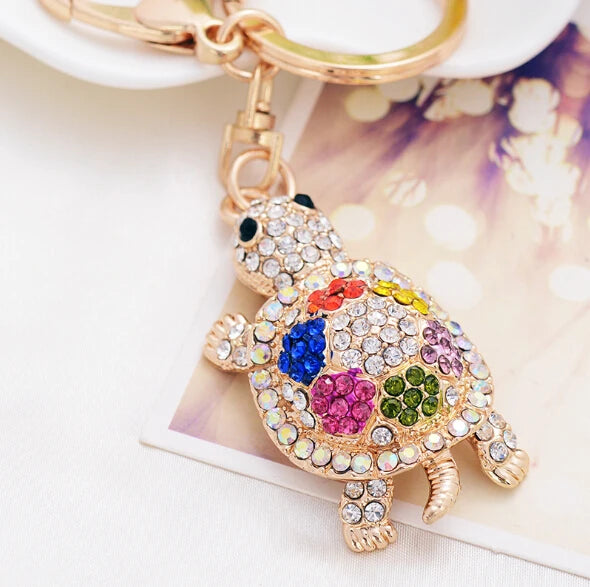 Fashion Rhinestone Crystal Metal Keychain Lovely Cartoon Marine Style Tortoise Fish Dolphin Keyring HandBag Car Pendant Gift