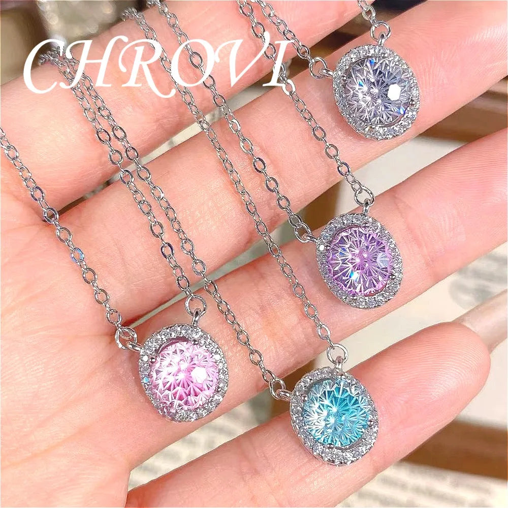 Fashion 925 Sterling Silver Internet Celebrity Sparkling Romantic Women's Cubic Zirconia Aquamarine Clavicle Necklace