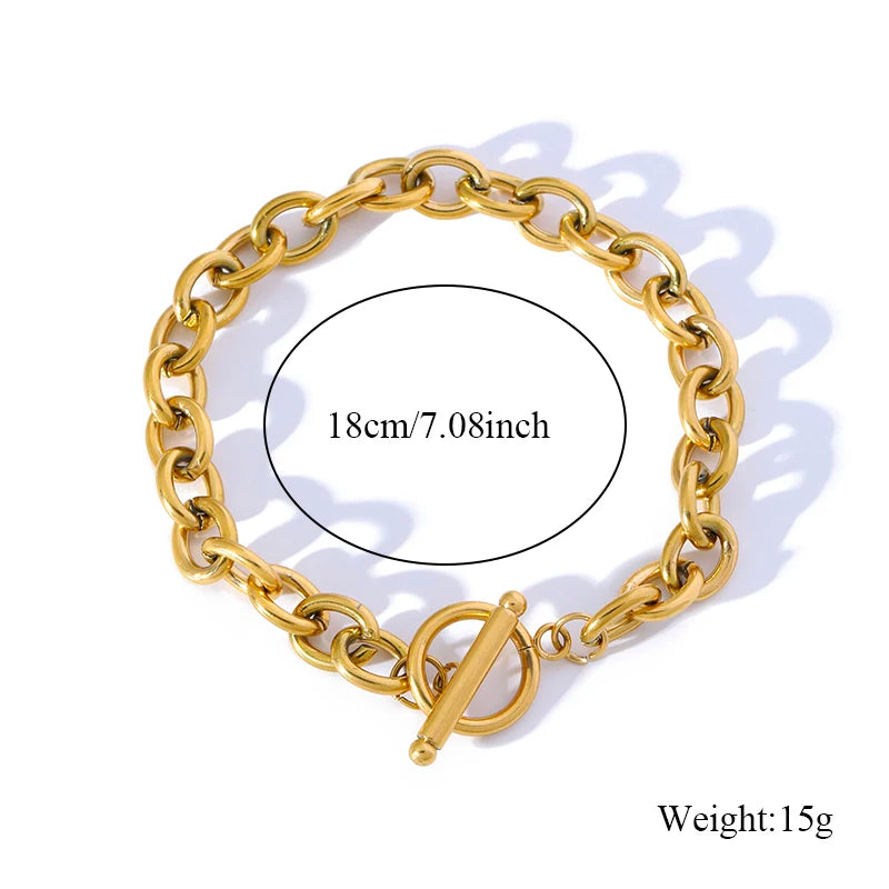 EILIECK 316L Stainless Steel Thicker Bracelet Bangle Fashion OT Buckle Wrist Link Chain High Quality Textured Jewelry Waterproof