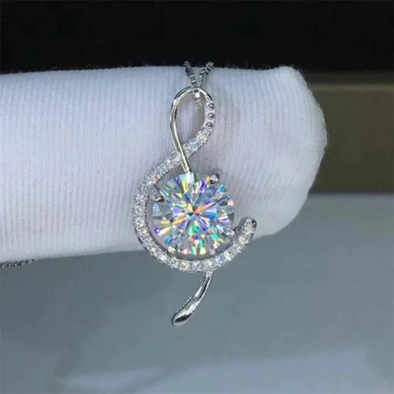 Music Note Treble Musical Symbol Gift Brilliant Crystal Zirconia Necklace Silver Color Chain Pendant for Woman Jewelry