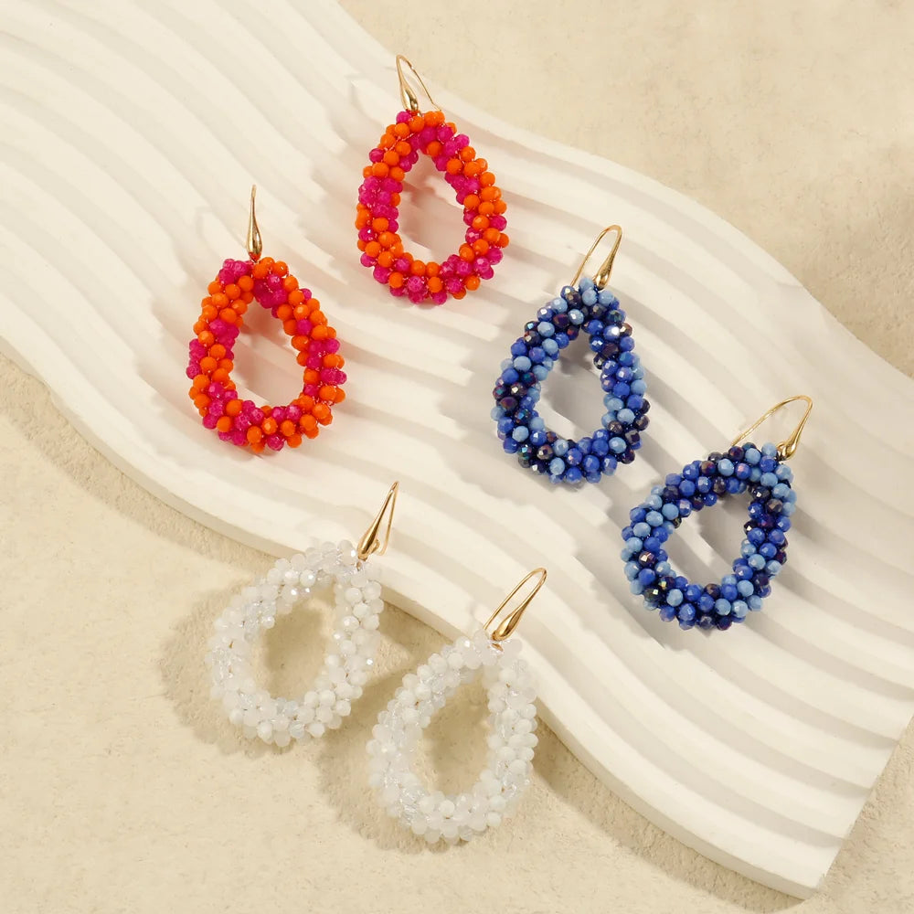 Badu Colorful Beaded Dangle Earrings for Women Boho Handmade Crystal Faceted Beads Teardrop Earrings Statement Fashion Jewelry