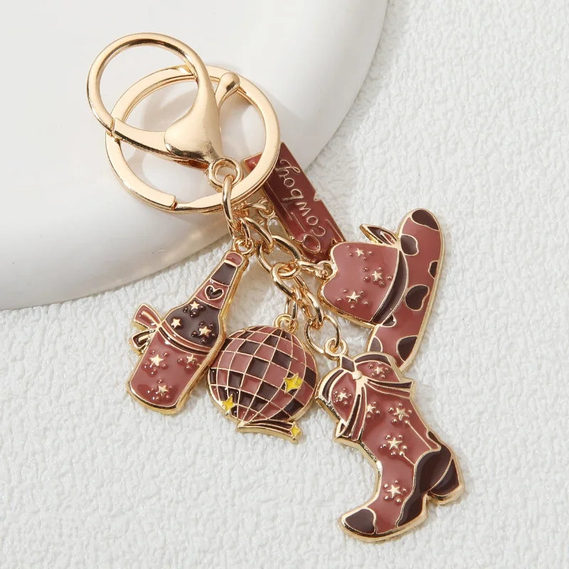 Cartoon Boots Hat Cowboy Cowgirl Enamel Keychain Desert Bar Adventure Key Ring For Women Men Handmade Friendship Gift Jewelry