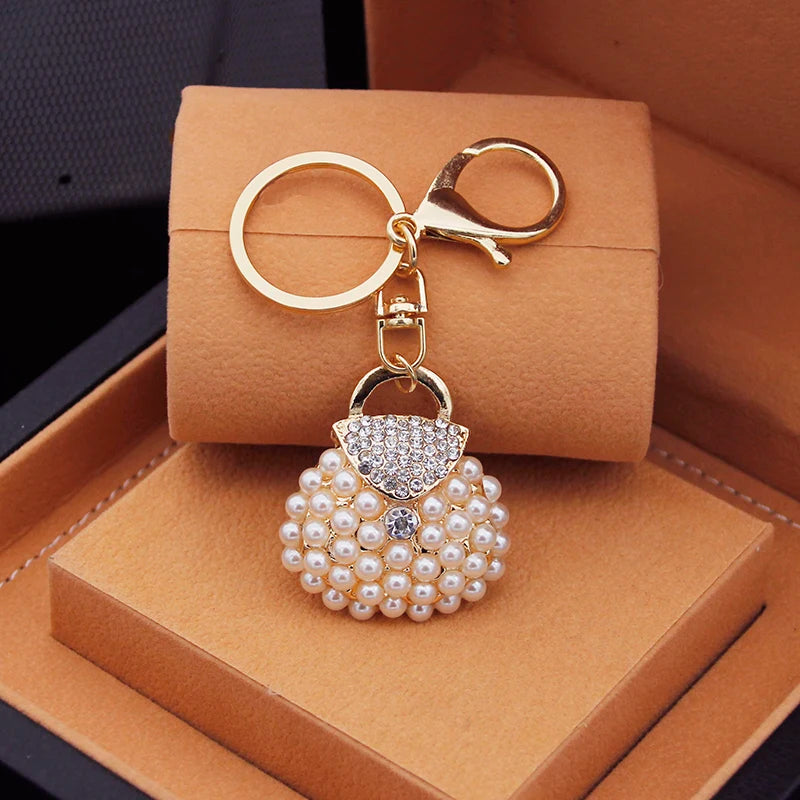 Fashion key chains key rings Metal Charm Pearl Bag Key Chain Tassel Key Ring Car Bag Keychain For Women Jewelry Accessories Gift