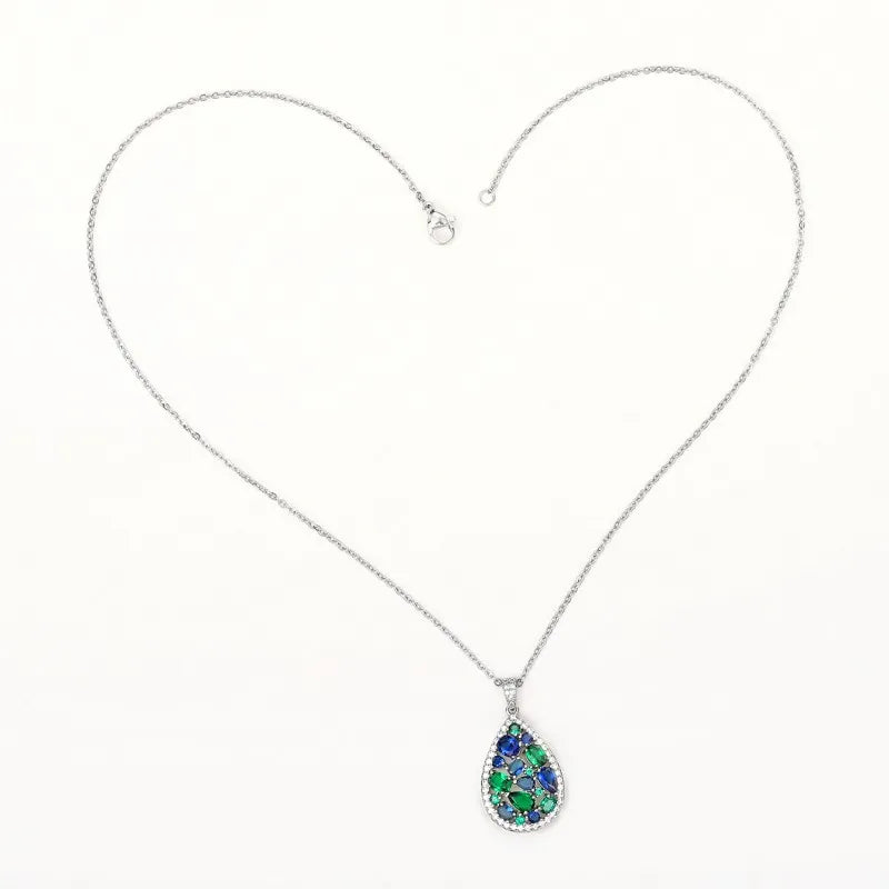 Huitan Colorful Cubic Zirconia Necklace Silver Color Pear Shape Pendant Fashion Luxury Women Wedding Engagement Party Jewelry