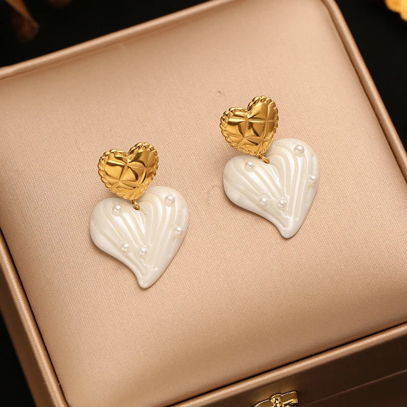 EILIECK 1pair New Stainless Steel Elegant Red Heart-Shaped Pendant Earrings For Women Fashion Ear Stud Waterproof Jewelry Gift