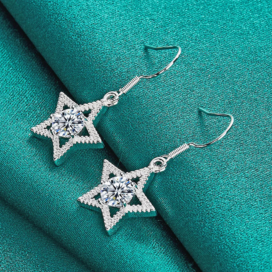 URMYLADY 925 Sterling Silver Star Zircon Earrings Eardrop for Women Fashion Charm Wedding Engagement Jewelry
