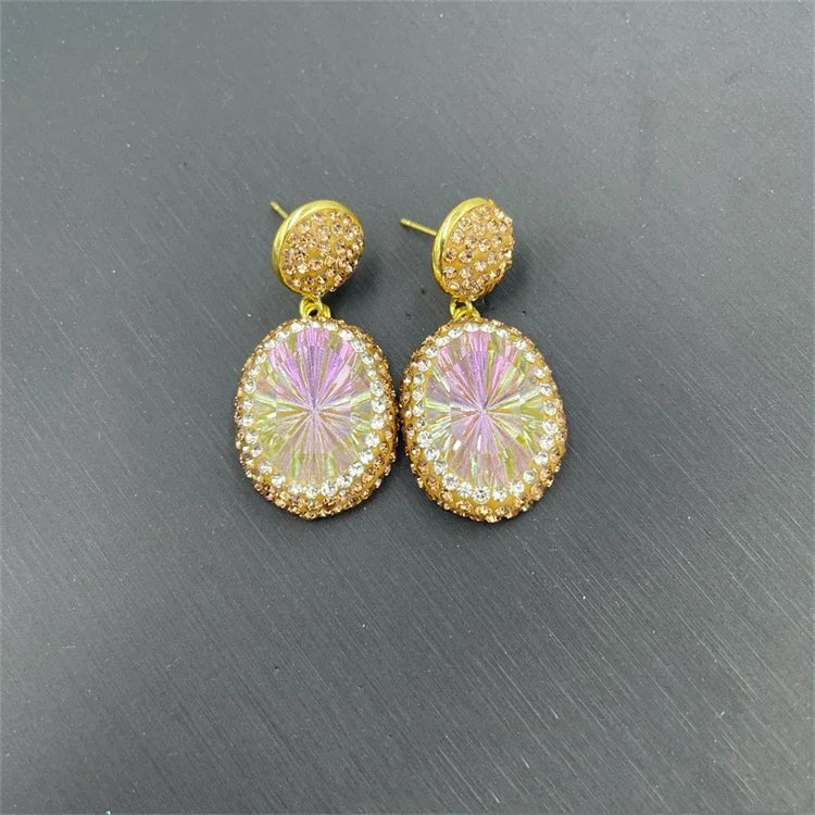 Fashion Large Purple Crystsal Dangle Earrings Cushion Cut Crystal Clay Rhinestone Crystal Jewelry for Women Party Wedding Golden