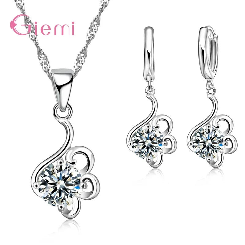 925 Silver Needle Jewelry Sets for Women Girls 34 Models Option Austrian Crystal Rhinestone Pearl Pendant Necklace Earrings