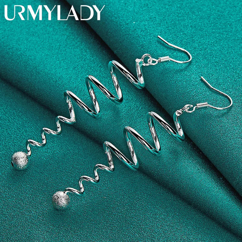 URMYLADY 925 Sterling Silver Spiral Ball Earrings For Women Fashion Wedding Engagement Party Charm Jewelry