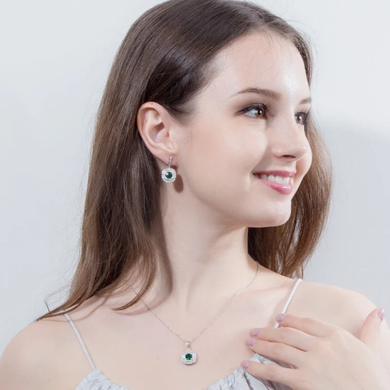 ThreeGraces New Fashion Shiny Green Zirconia Earrings and Pendant Necklace Wedding Evening Party  Jewelry Set for Women JS581