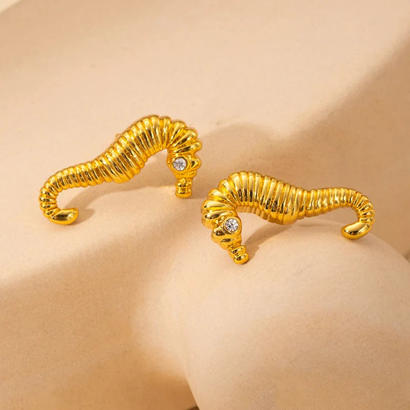 EILIECK 316L Stainless Steel Starfish Shell Zircon Stud Earrings For Women Fashion Waterproof Ear Jewelry Girls Gift Bijoux