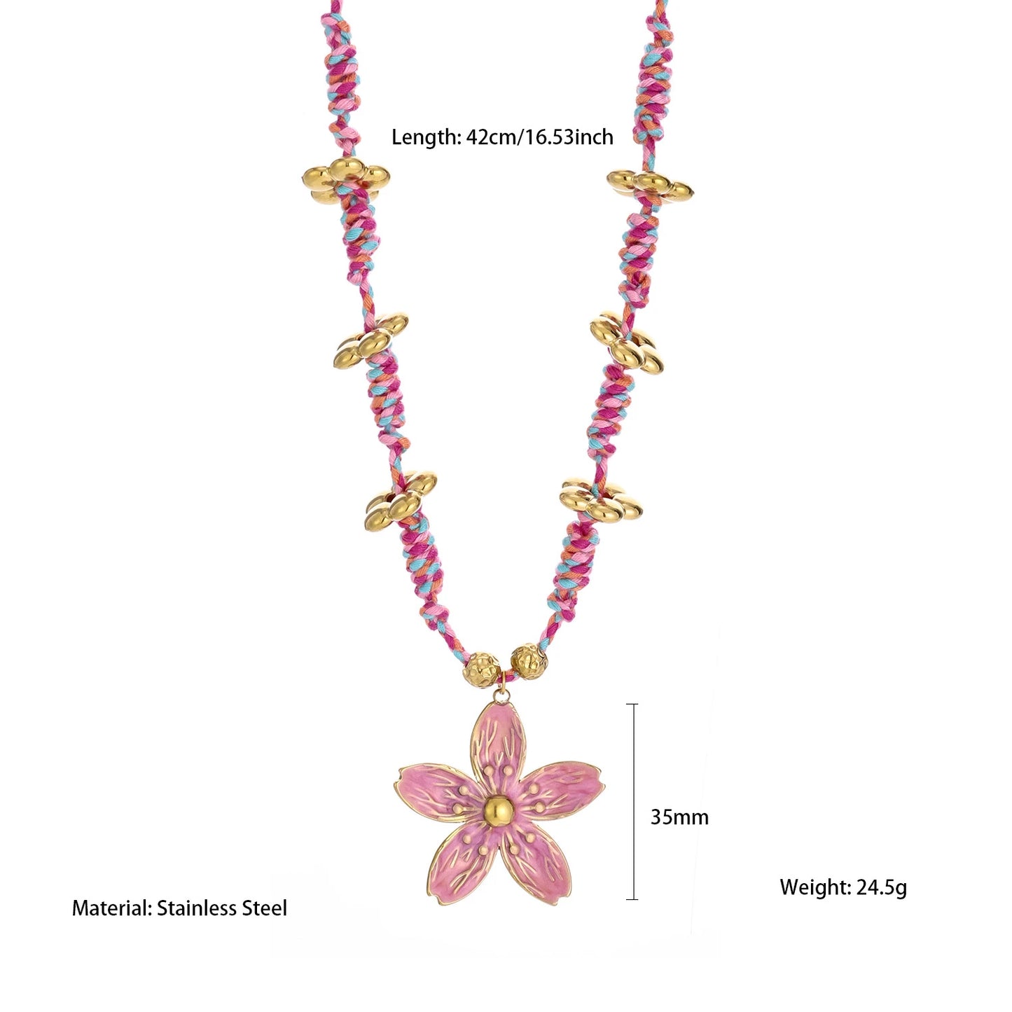 Tendy cotton rope paired with stainless steel stylish flower pendant fashion personality necklace back-to-school season gift