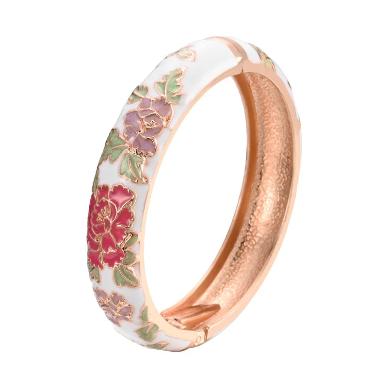 UJOY Enameled Bracelets For Women Chinese Flower Women Bangles Indian Viking Bracelet On Hand African Jewelry Dubai Women's Gift