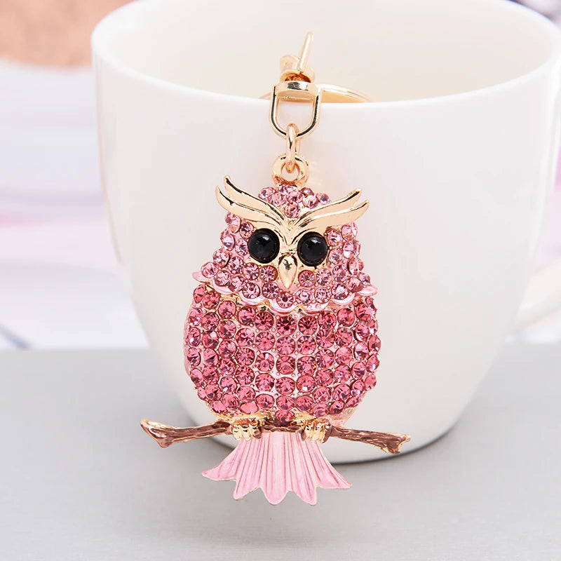 EASYA New Design Crystal Owl Keychain Full Rhinestone Key Ring Key Holders For Women Bag Accessories Cute Animal Car Key Chain