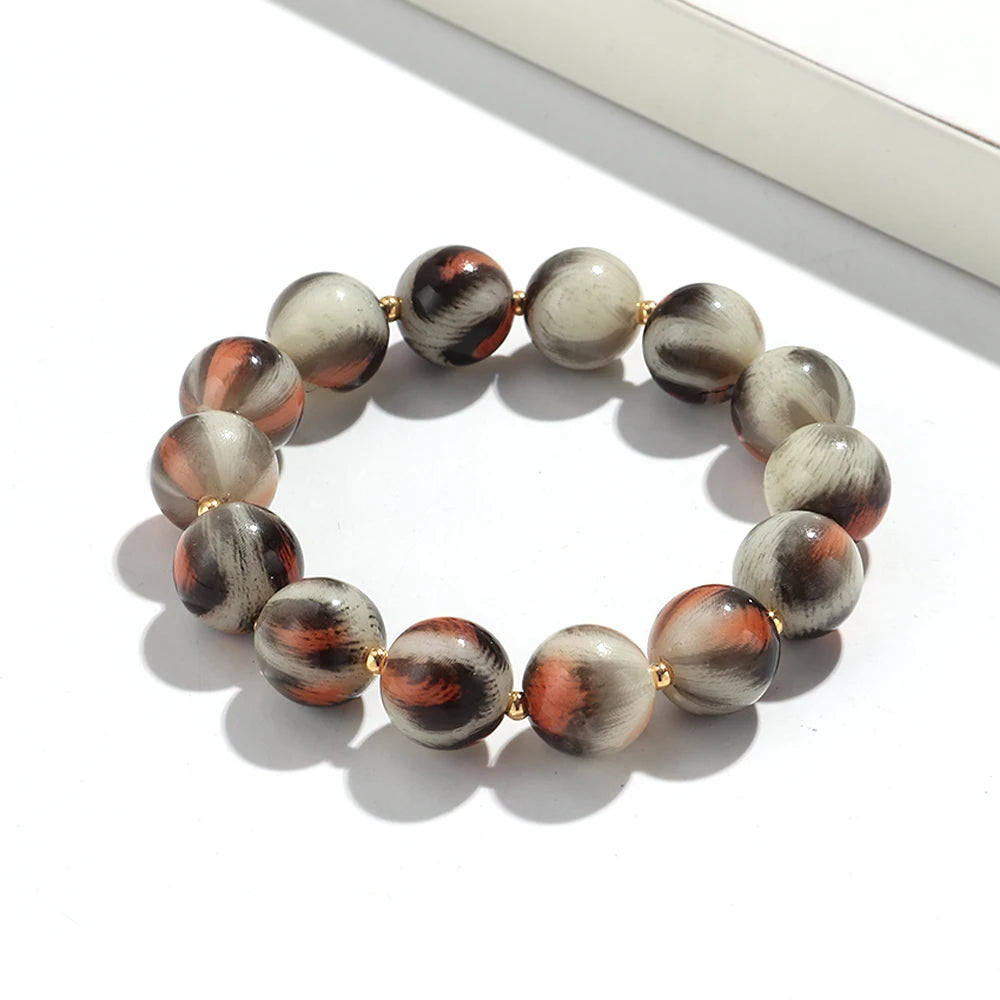 Personality Leopard Print Irregular Beaded Stretch Bangles Bracelets Retro Acrylic Geometric Beads Bracelet Women Jewelry