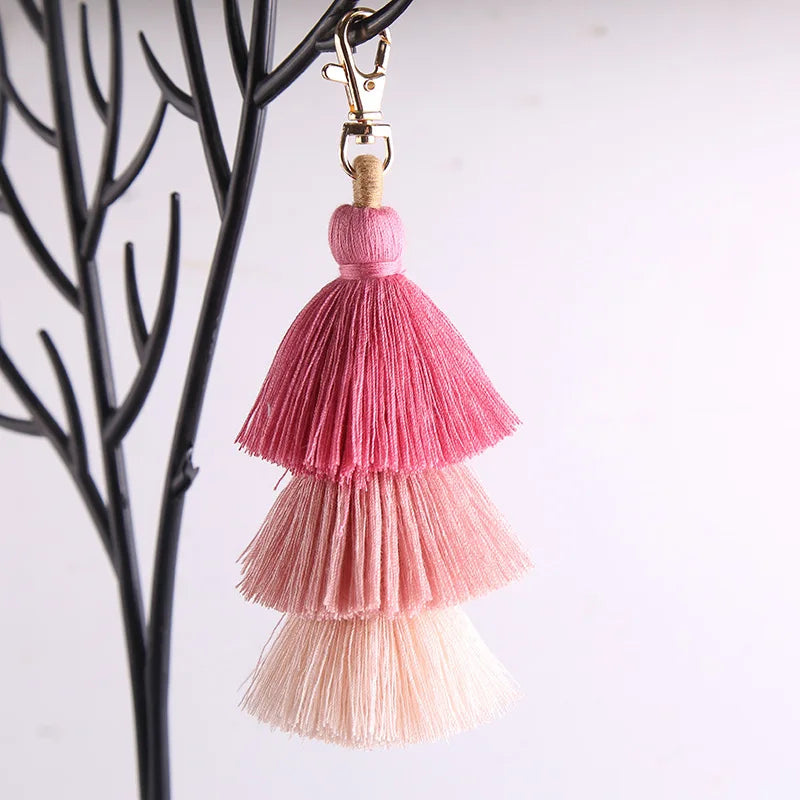 Boho Colorful Three-layer Tassels Pendant Keychains Ethnic Style Handmade Tassel Drop Jewelry Gifts Bag Accessory