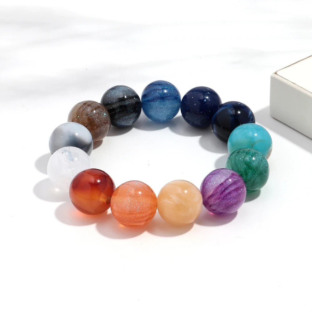 Trendy Acrylic Colorful Glitter Elastic Round Beads Bracelets New Resin Geometric CCB Bead Bangles Bracelet 2025 Fashion Jewelry