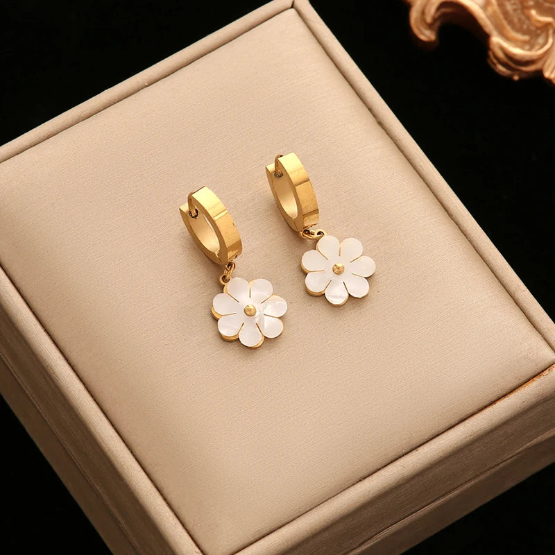 EILIECK 316L Stainless Steel Metal Flower Ear Dangle Piercing Earrings For Women Fashion New Jewelry Lady Gift Party сережки