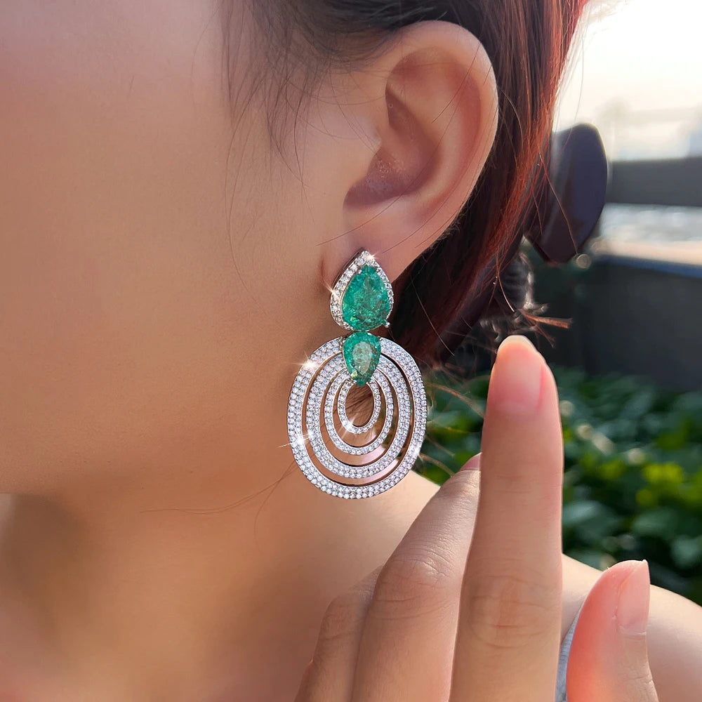 ThreeGraces Gorgeous Shiny Green Ice Crack Design Zirconia Big Round Shape Bridal Wedding Party Drop Earrings for Women E2044
