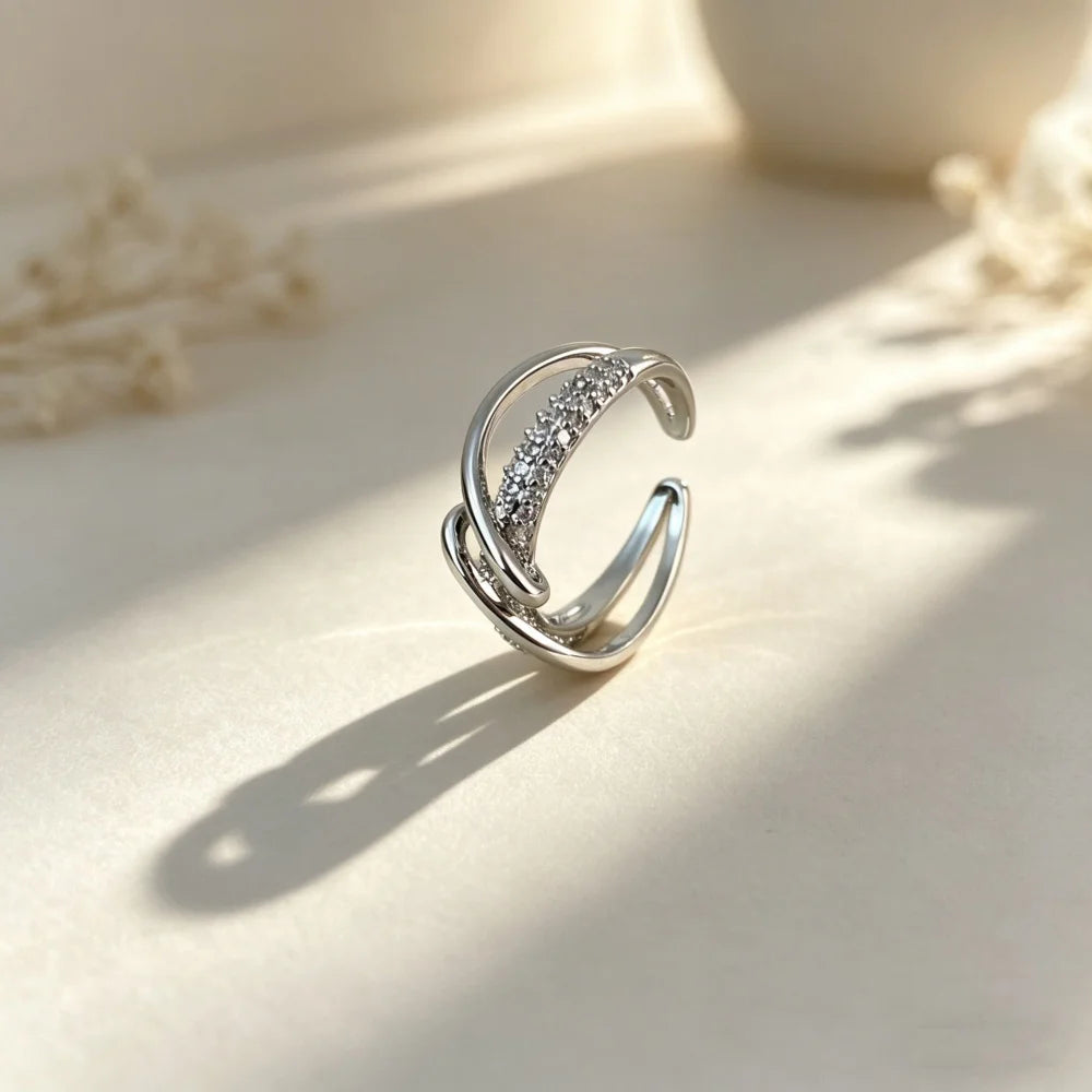 Charm Female White Zircon Stone Irregular Adjustable Open Ring Gold Silver Color Cute Gift  Wedding Jewelry For Women
