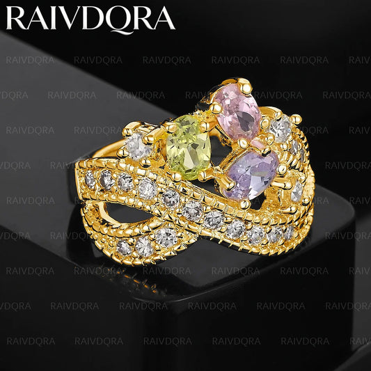 18K Gold Plated 8 Size Color Zircon Wedding Ring For Women Fashion Jewelry Romantic Grace Noble Engagement Accessories