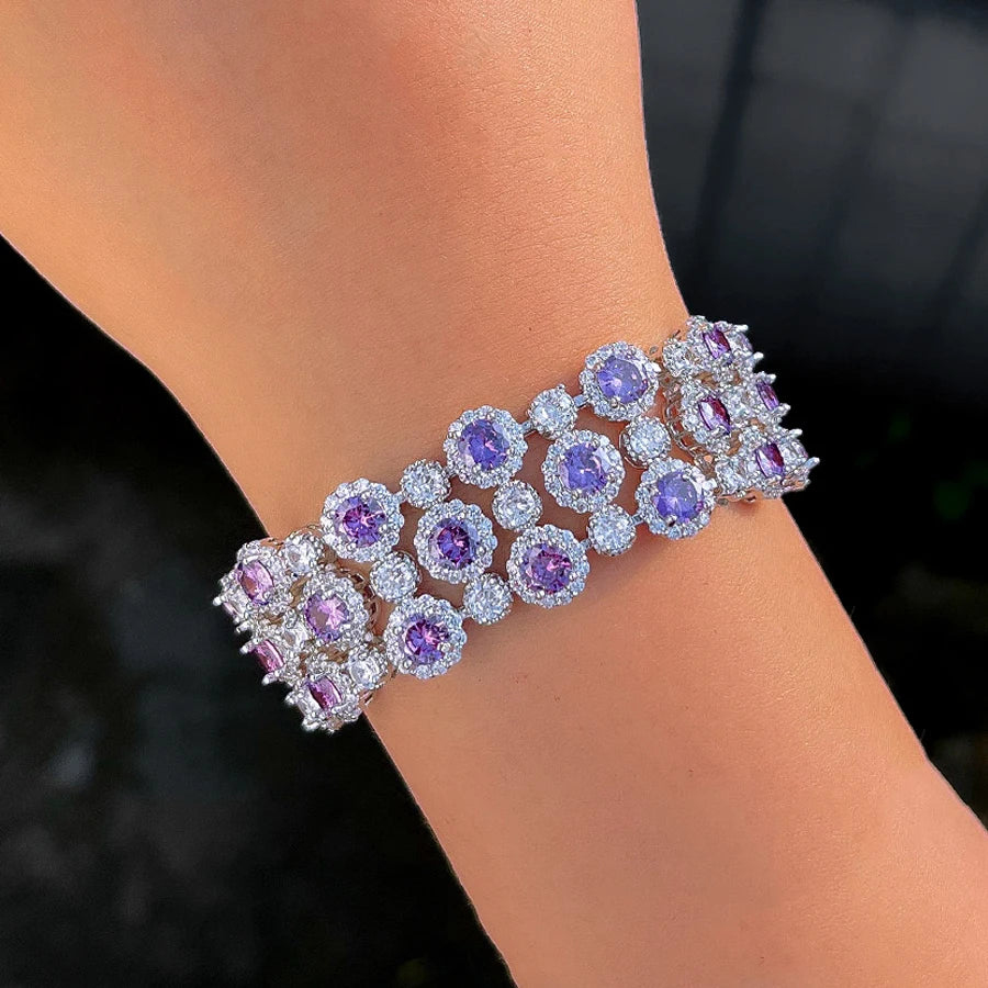 ThreeGraces Luxury Shiny Green White Zircon Big Wide Party Bracelet for Women Gorgeous Dubai Wedding Evening Party Jewelry BR400
