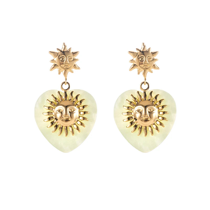 ANENJERY 316L Stainless Double Layer Steel Sun Flower Stud Earrings For Women Fashion French Vintage Luxury Niche Jewelry Gift