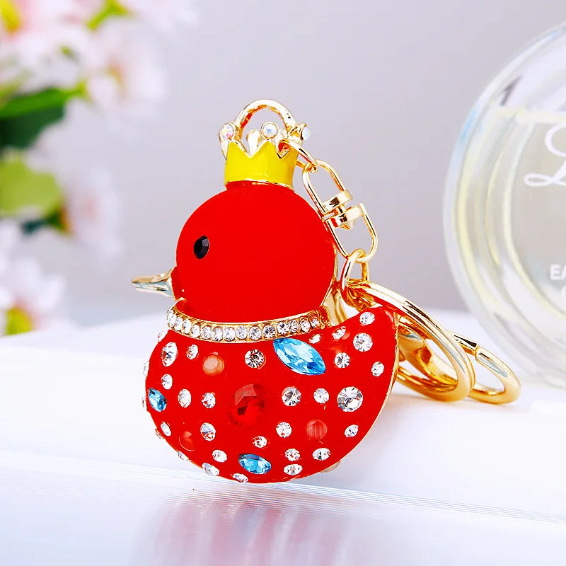 Creative rhinestone cute big yellow duck car keychain women's bag pendant metal key chain ring festival gift wholesale