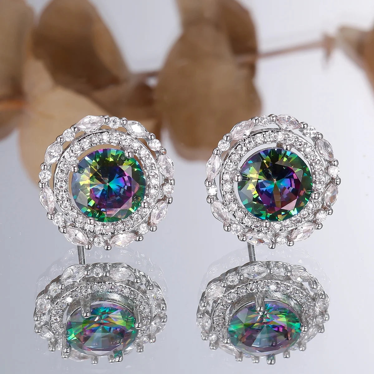 Small Round White Rainbow Zircon Stone New Stud Earrings For Charm Women Silver Color Wedding Jewelry Earring Mother's Day Gifts