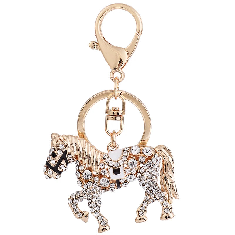 EASYA 2026 New Horse Key Chain Crystal White Pony Bag Pendant Car Key Ring Year of the Horse Mascot Gift Souvenir